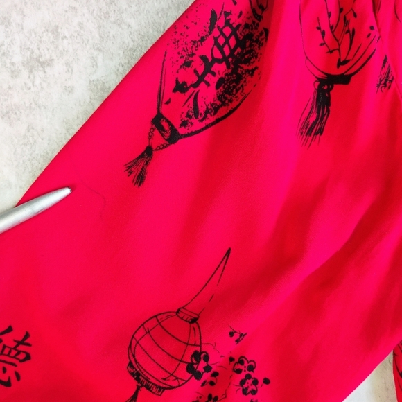 Soft Surroundings Wrap Top Womens Large Red Asian Oriental Pagoda Japanese - Picture 7 of 16